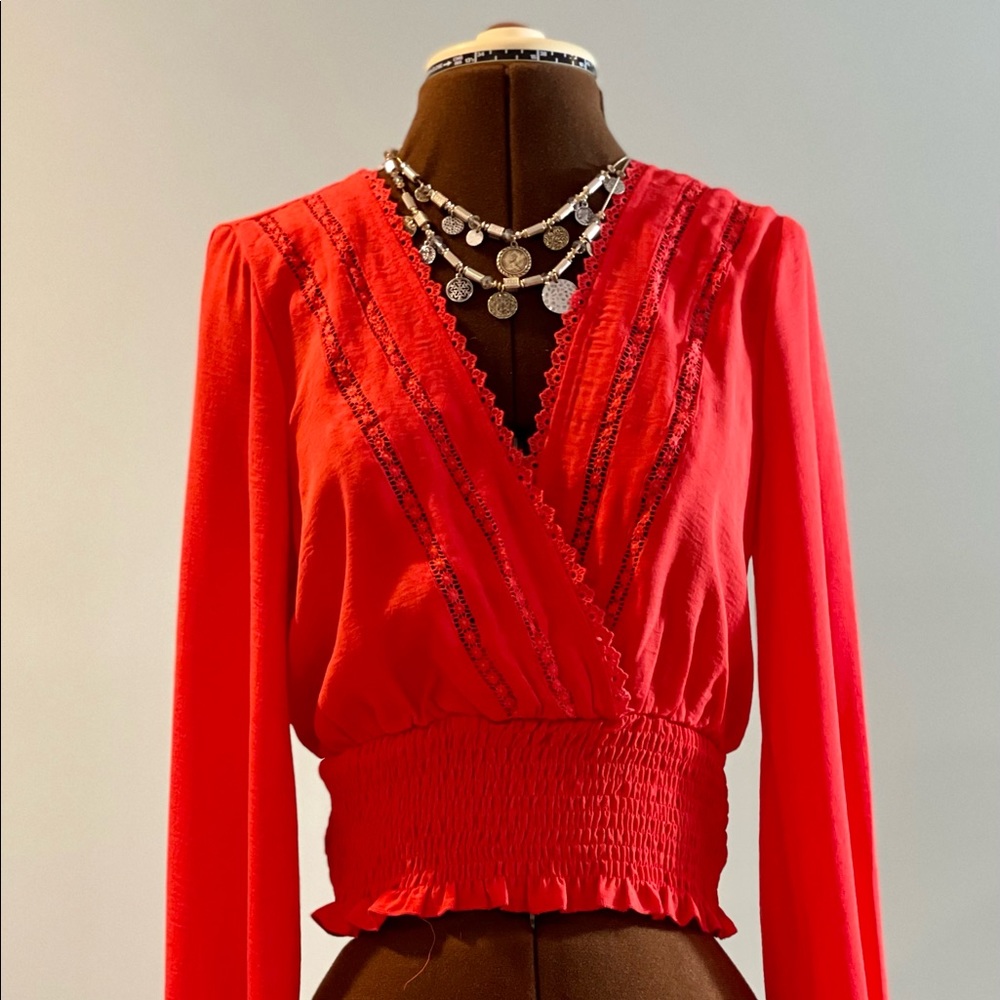 Beautiful Lush blouse -smocked bodice with rich delicate details.